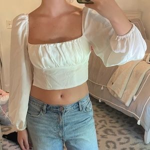 Princess Polly White Long-Sleeved Crop Top